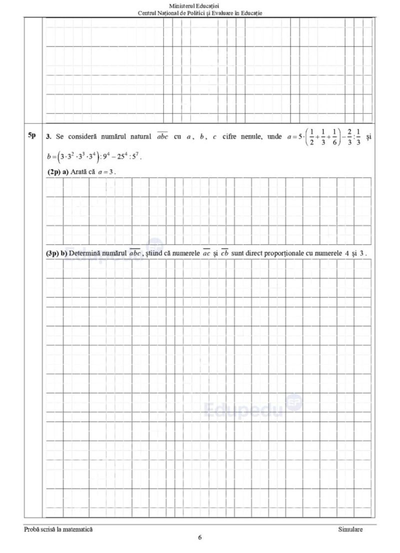 Subiecte matematică simulare Evaluare Națională 2024