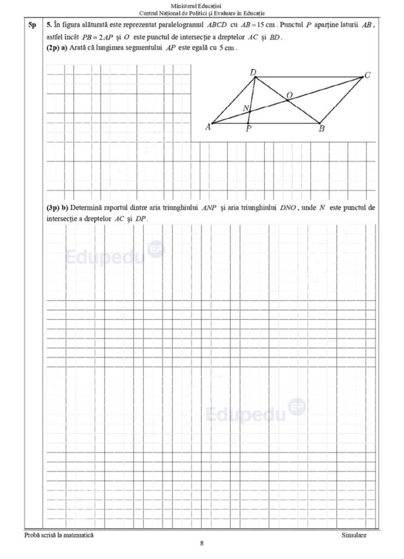 Subiecte matematică simulare Evaluare Națională 2024