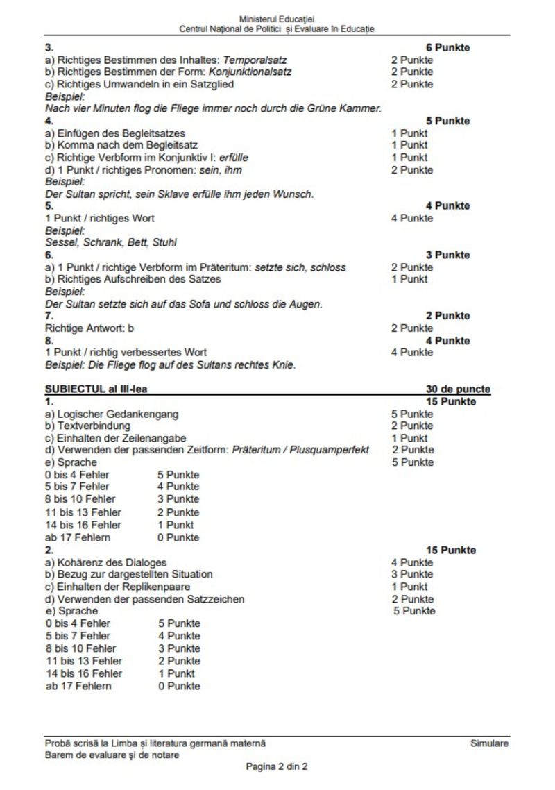 Barem Limba Maternă simulare Evaluare Națională 2024 limba germana
