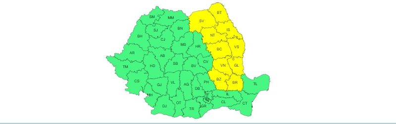 Avertizare ANM: Zece județe sunt sub cod galben de vânt puternic