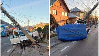 A pierdut controlul autoturismului și a intrat cu mașina într-un stâlp. Mai multe persoane au fost transportate la spital