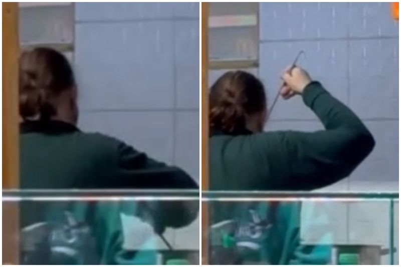 o femeie mananca cu polonicul