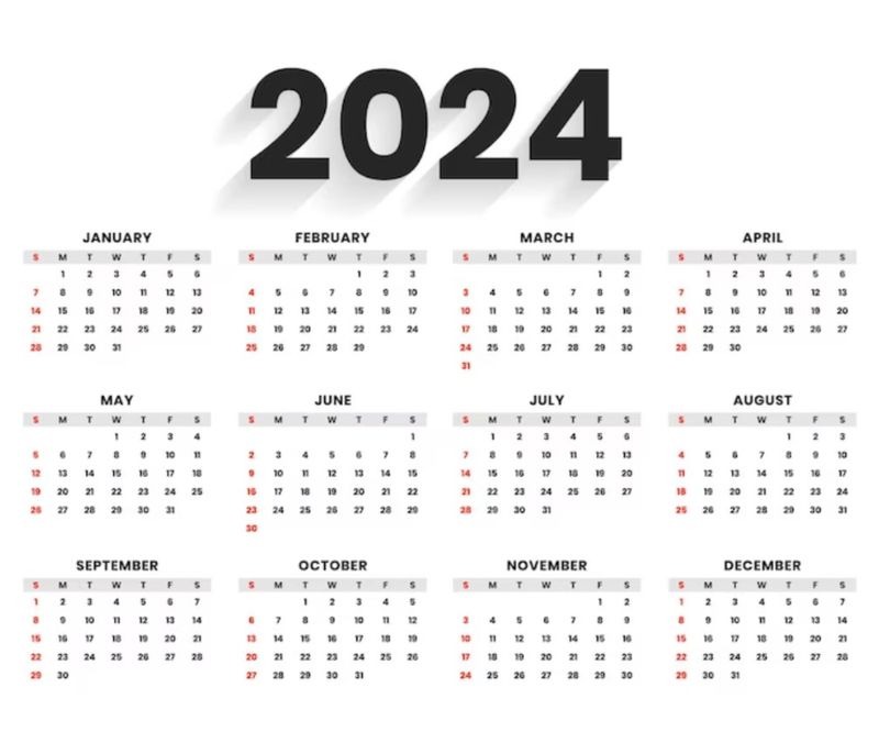 calendarul anului 2024
