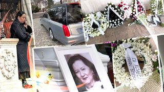 Primele imagini de la înmormântarea Mioarei Roman. Ce mesaj a scris Traian Băsescu pe coroana cu florile preferate ale mamei Oanei Roman