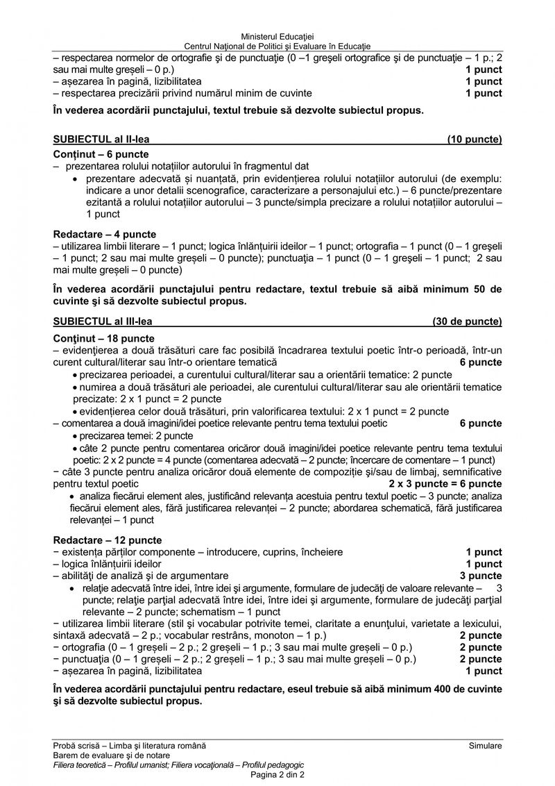 barem romana simulare BAC 2024 - profil uman 2