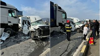Accident teribil &icirc;n Mehedinți. Două TIR-uri s-au ciocnit, iar unul a ricoșat &icirc;ntr-un autobuz plin cu pasageri