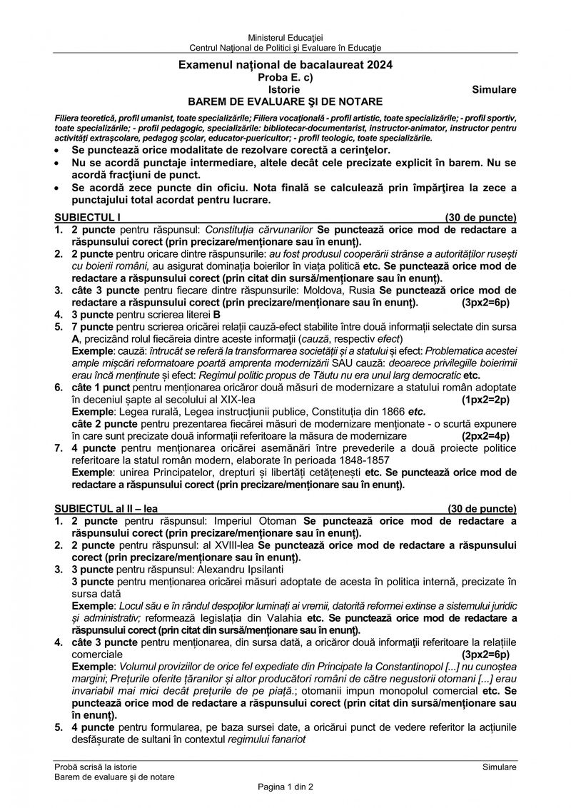 Barem istorie simulare bac 2024