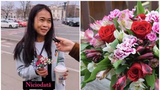 O tânără din Indonezia, vizibil emoționată după ce a primit pentru prima dată flori de Mărțișor - VIDEO