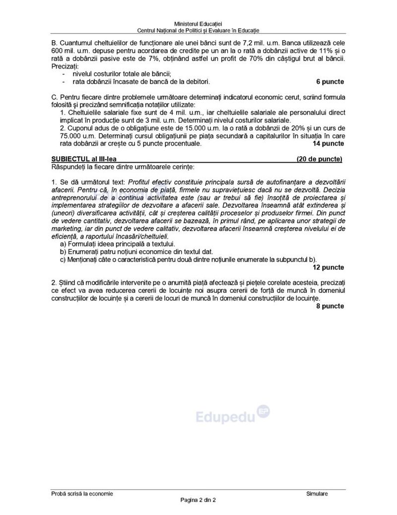subiecte economie simulare bac 2024