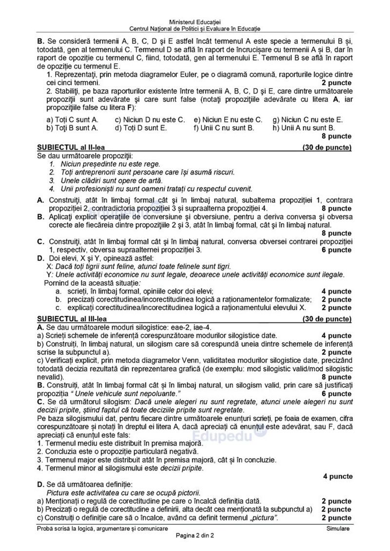 Subiecte Logică simulare BAC 2024