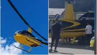 VIDEO: Imagini demne de "cascadorii r&acirc;sului"! Un elicopter a aterizat la benzinărie ca să alimenteze de 50 de lei