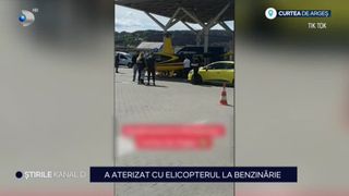 VIDEO - Elicopter filmat când ateriza în benzinărie, la Curtea de Argeș. Clienții au fost șocați