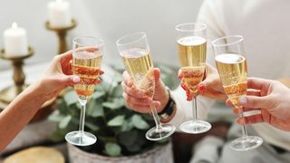 prieteni care ciocnesc pahare de sampanie
