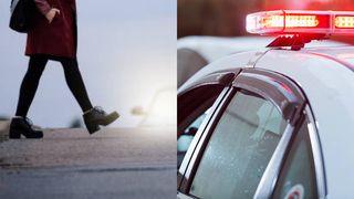 femeie care traverseaza masina de poltiei