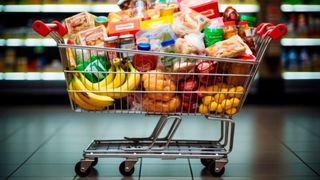 carucior cu cumparaturi in supermarket