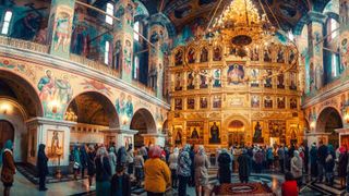 oameni &icirc;n biserică