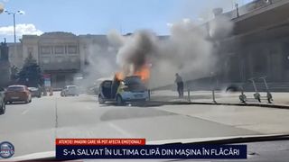 VIDEO S-a salvat în ultima clipă din mașina în flăcări