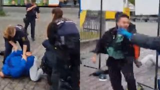 VIDEO Bărbat &icirc;mpușcat pe stradă, după ce a &icirc;njunghiat mai multe persoane. Operațiune de amploare a autorităților