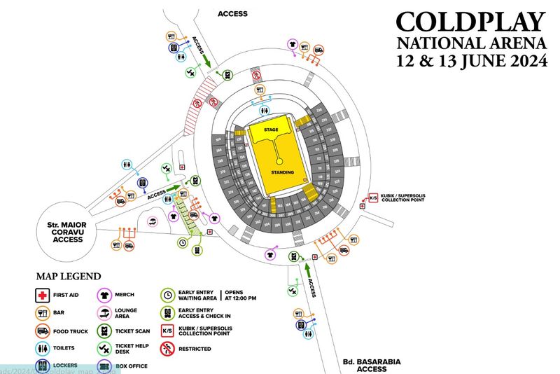 Hartă: Cum se face accesul la concertul Coldplay din București 