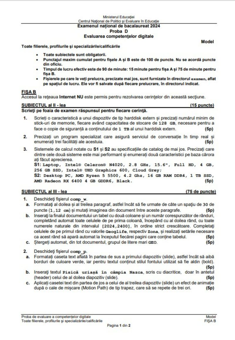 Subiecte competente digitale BAC 2024 - model