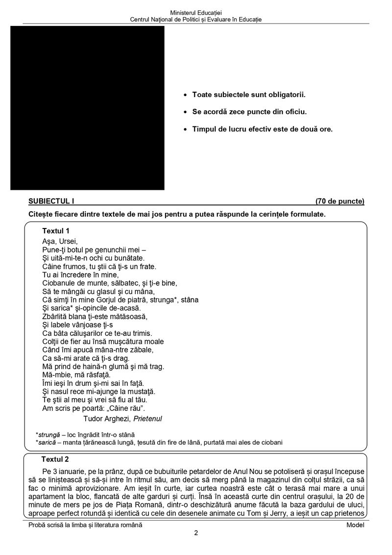 Model subiecte Romana Evaluare Nationala 2024 -pag 2