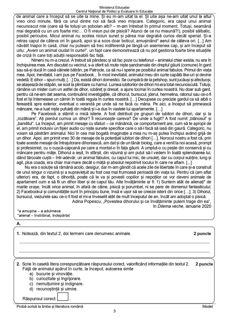 Model subiecte Romana Evaluare Nationala 2024 -pag 3