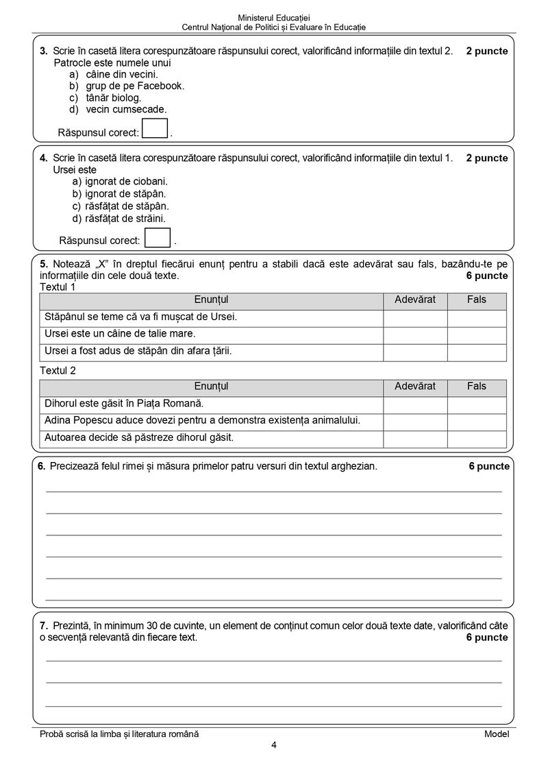 Model subiecte Romana Evaluare Nationala 2024 -pag 4