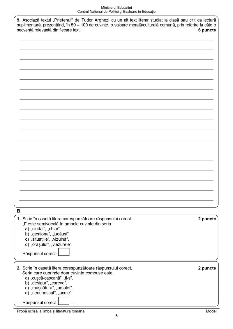 Model subiecte Romana Evaluare Nationala 2024 -pag 6