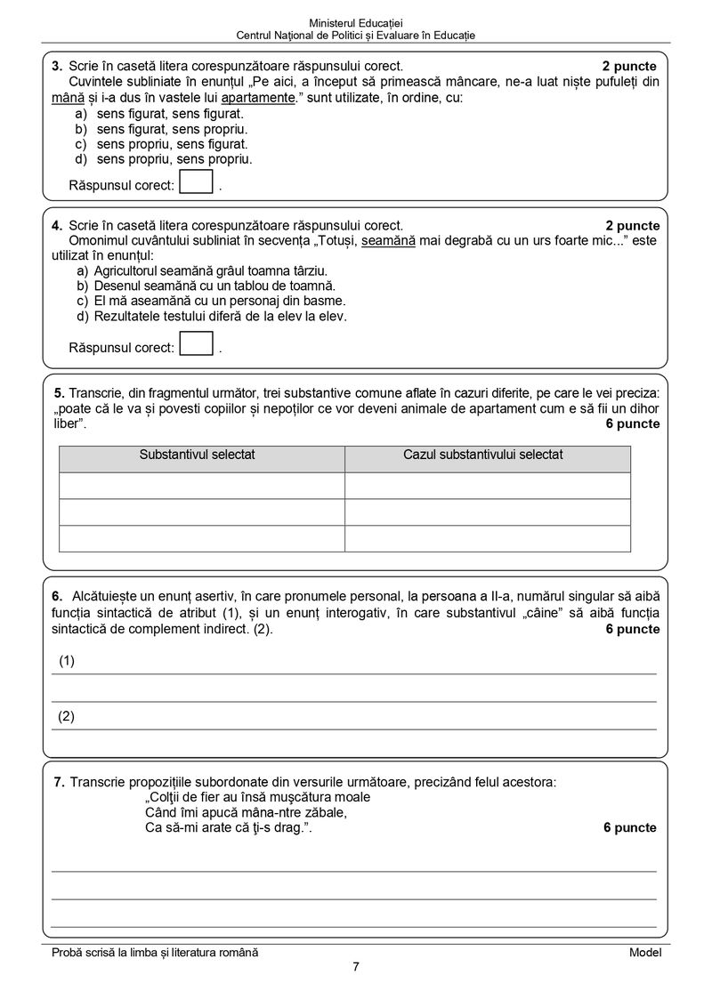 Model subiecte Romana Evaluare Nationala 2024 -pag 7
