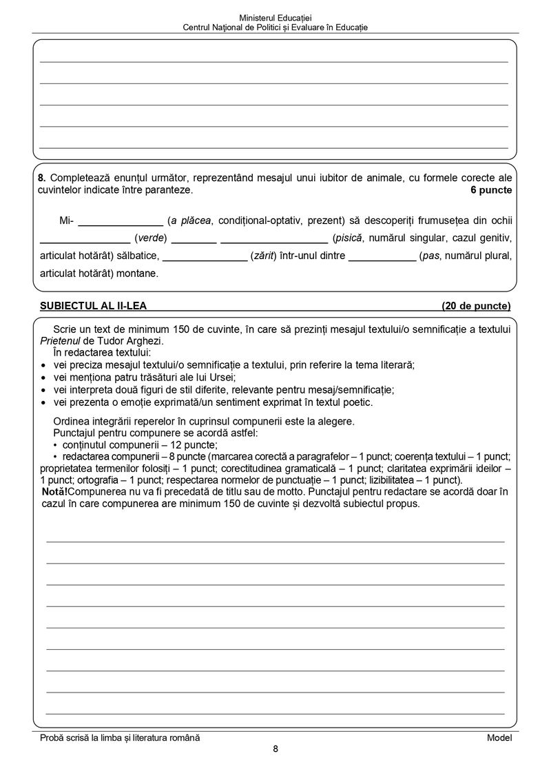 Model subiecte Romana Evaluare Nationala 2024 -pag 8