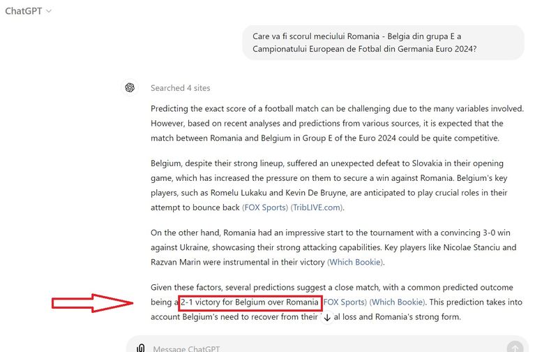 România vs Belgia. Ce scor a prezis Chat GPT