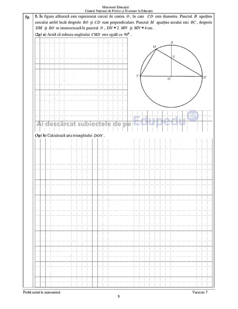 Edu.ro Subiecte Matematică Evaluare Națională 2024 pag 7