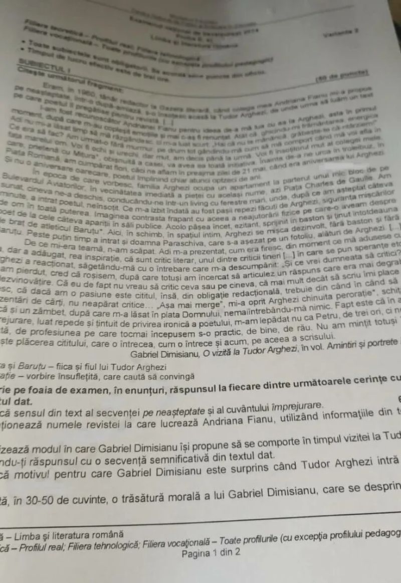 Subiectele la Română BAC 2024 - profil real