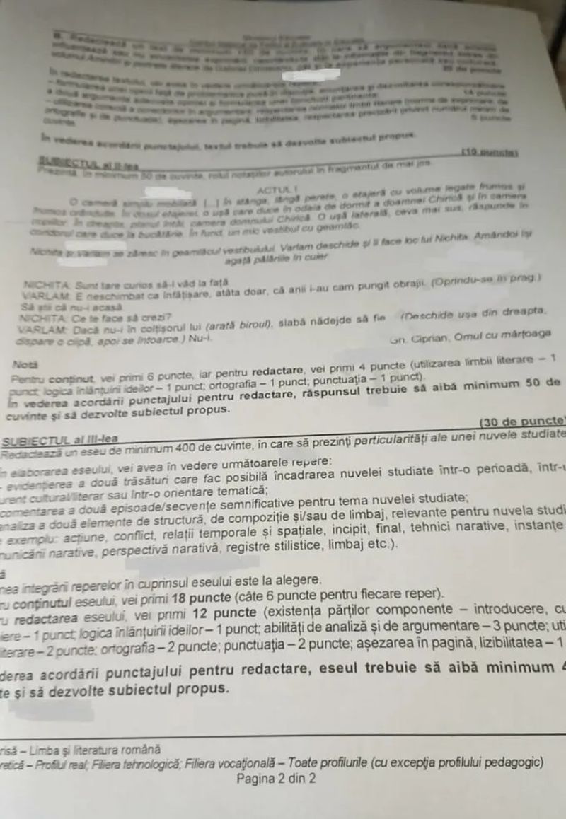 Subiectele la Română BAC 2024 - profil real