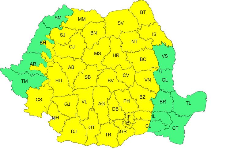 cod galben, meteorologi, atentionare ploi, vijelii, canicula 
