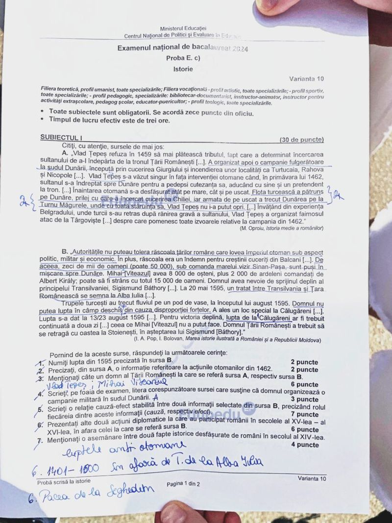 Subiecte Istorie BAC 2024 - pagina 1