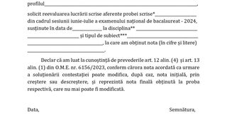 Model cerere contestație BAC 2024