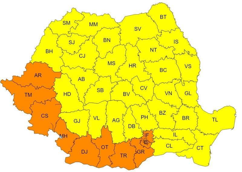 ANM Cod galben și portocaliu de caniculă, miercuri, 10 iulie