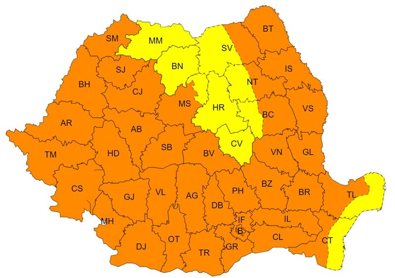 Codul portocaliu se extinde vineri, 12 iulie
