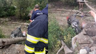 O mașină a căzut într-un râu din Neamț de la 4 metri înălțime. Un copil și două femei au ajuns la spital