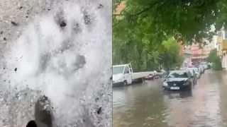 VIDEO Au adunat gheața cu găleata! Furtunile au pus stăp&acirc;nire pe mare parte din țară