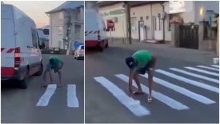 VIDEO Alcoolul l-a împins către un lucru necugetat, pe care l-a crezut amuzant. Un bărbat a trasat o trecere de pietoni pe un drum județean