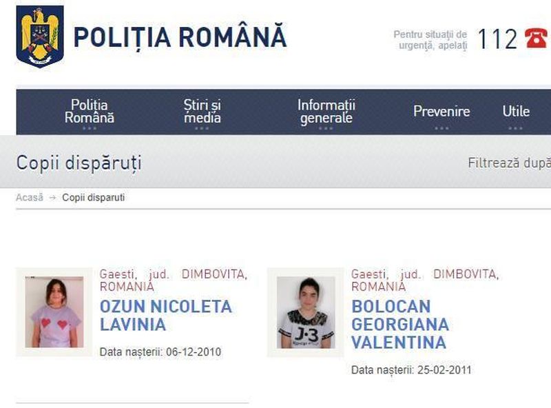 fete disparute, cautari politie, 112 