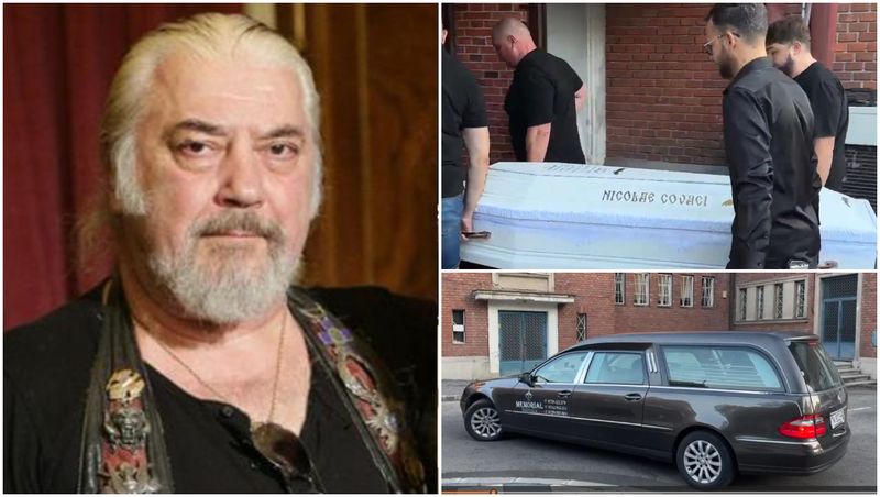 Sicriul lui Nicu Covaci, depus la Filarmonica din Timișoara. 