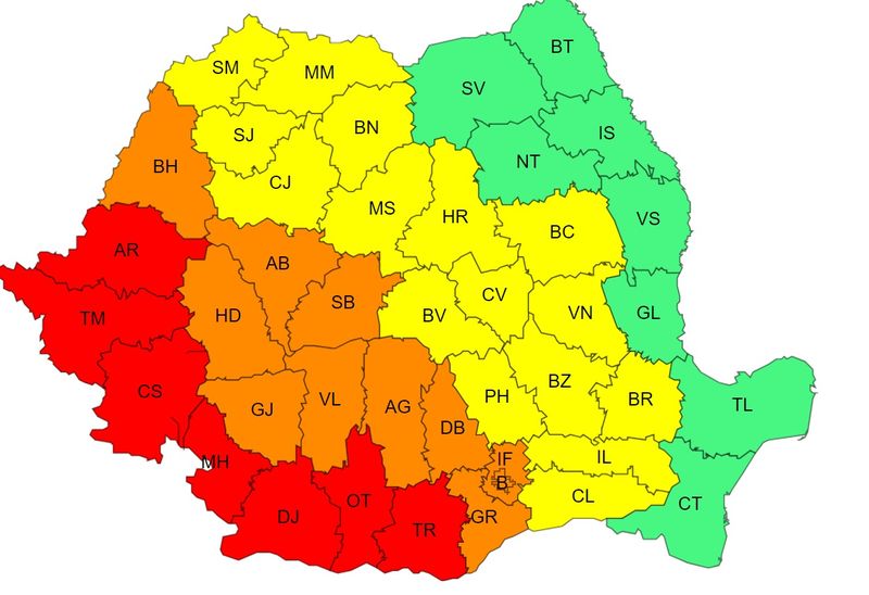 canicula, cod rosu, cof portocaliu, cod galben 