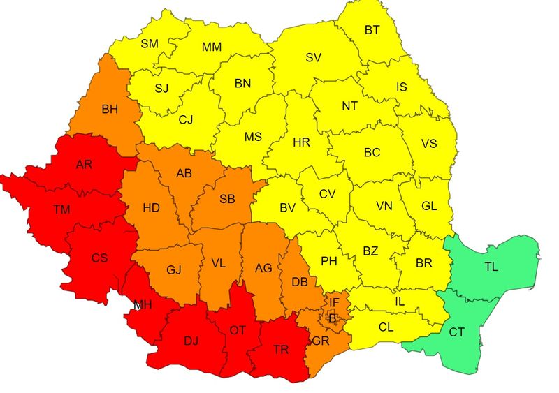 canicula, cod rosu, cof portocaliu, cod galben 