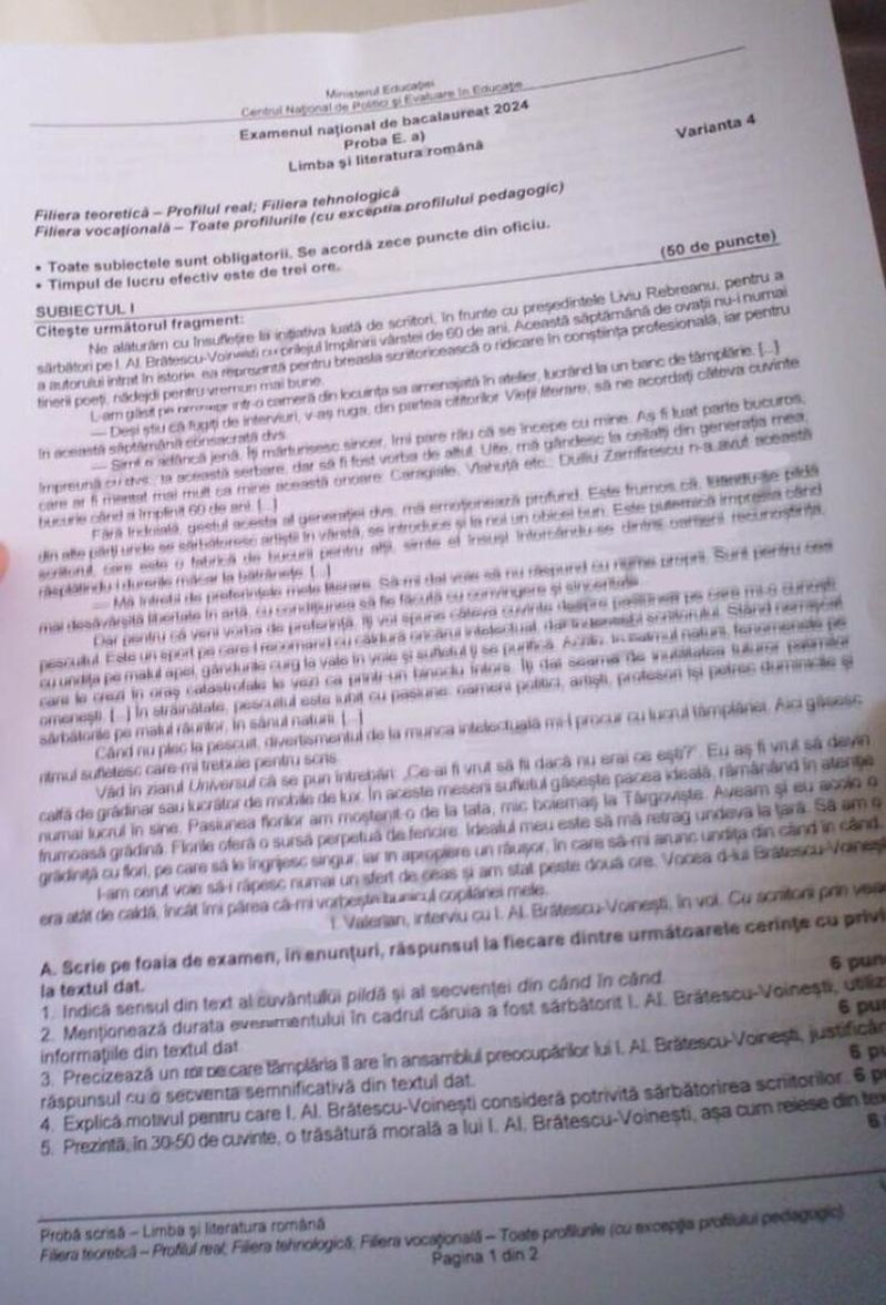 Subiecte Română BAC august 2024 pag 2