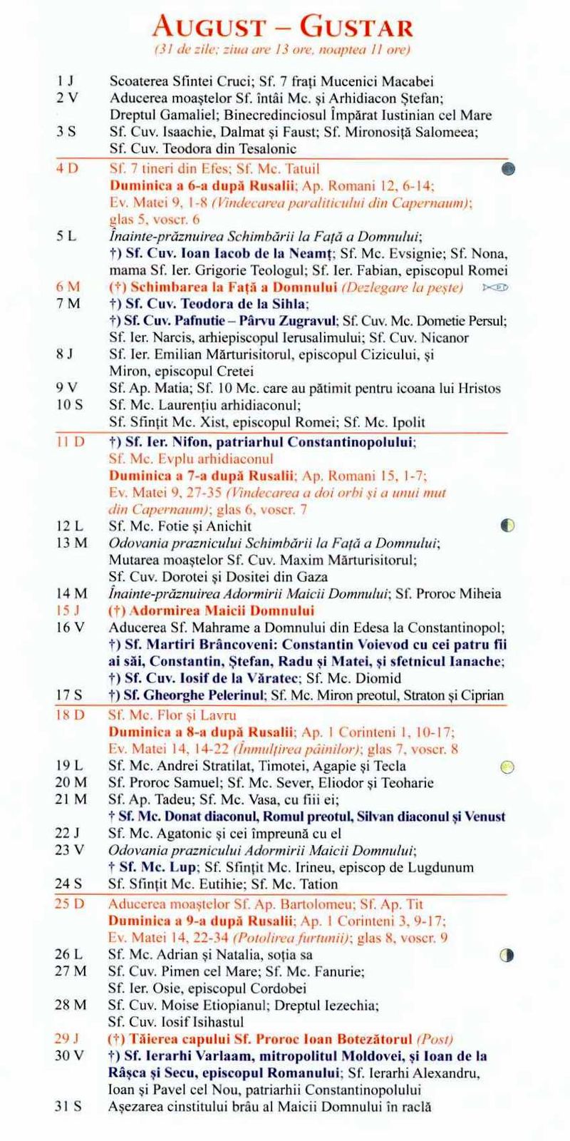 Calendar ortodox august 2024