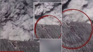 VIDEO Turiști, surprinși pe munte în timpul erupției unui vulcan. Imagini incredibile filmate cu drona