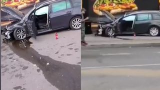 VIDEO Galați: s-a rostogolit mașina pe trotuar! Ce s-a întâmplat cu pietonii și cu persoanele aflate în vehicul